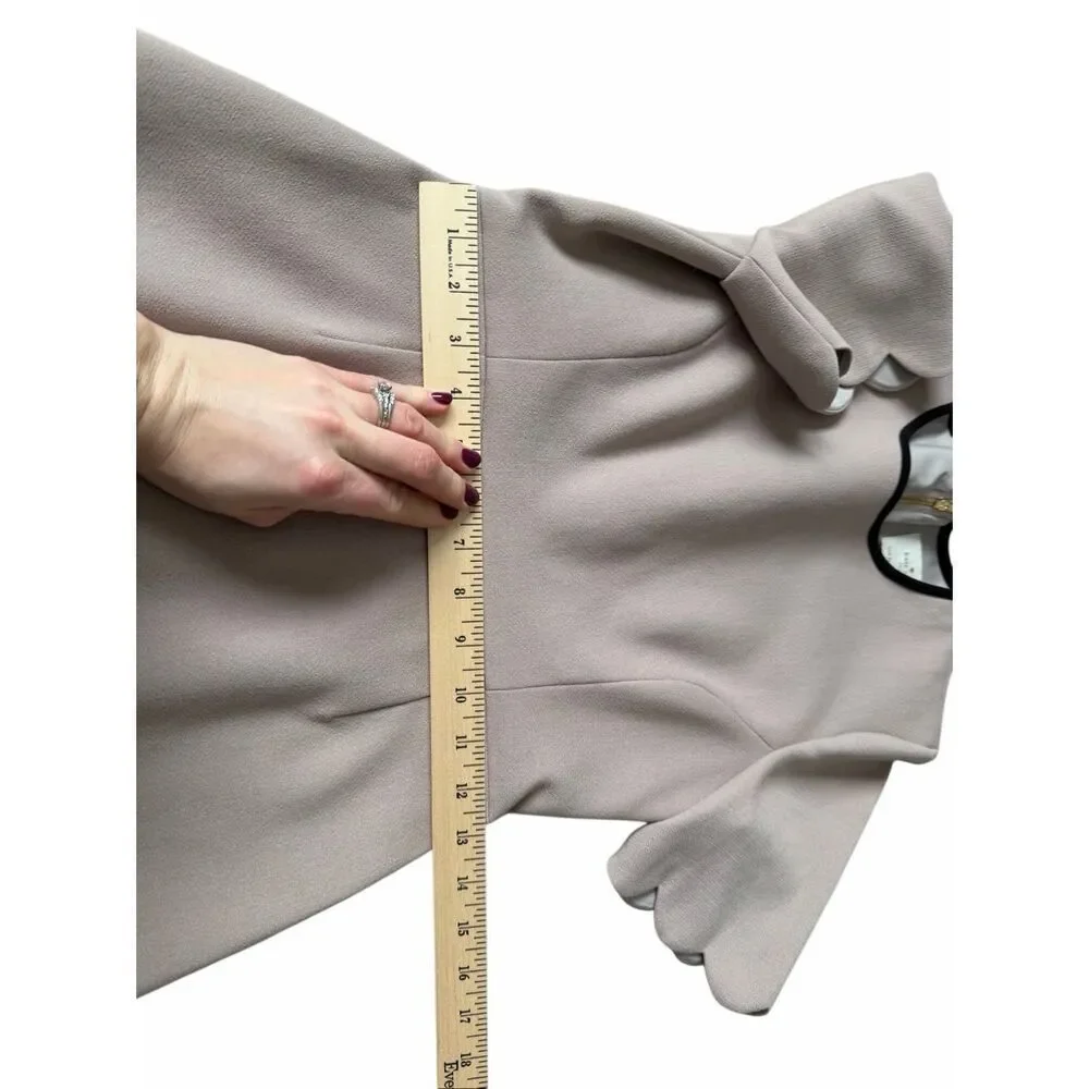Kate Spade Mini Dress‎ Sponge Crepe Scallop Short Sleeve Mushroom Tan Black size